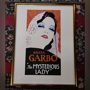 Vintage 'The Mysterious Lady' 1928 Silent Film Poster in Gold Frame